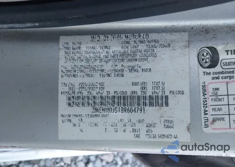 2011 Mercury Milan Premier from USA, damaged, VIN 3MEHM0JG1BR604791